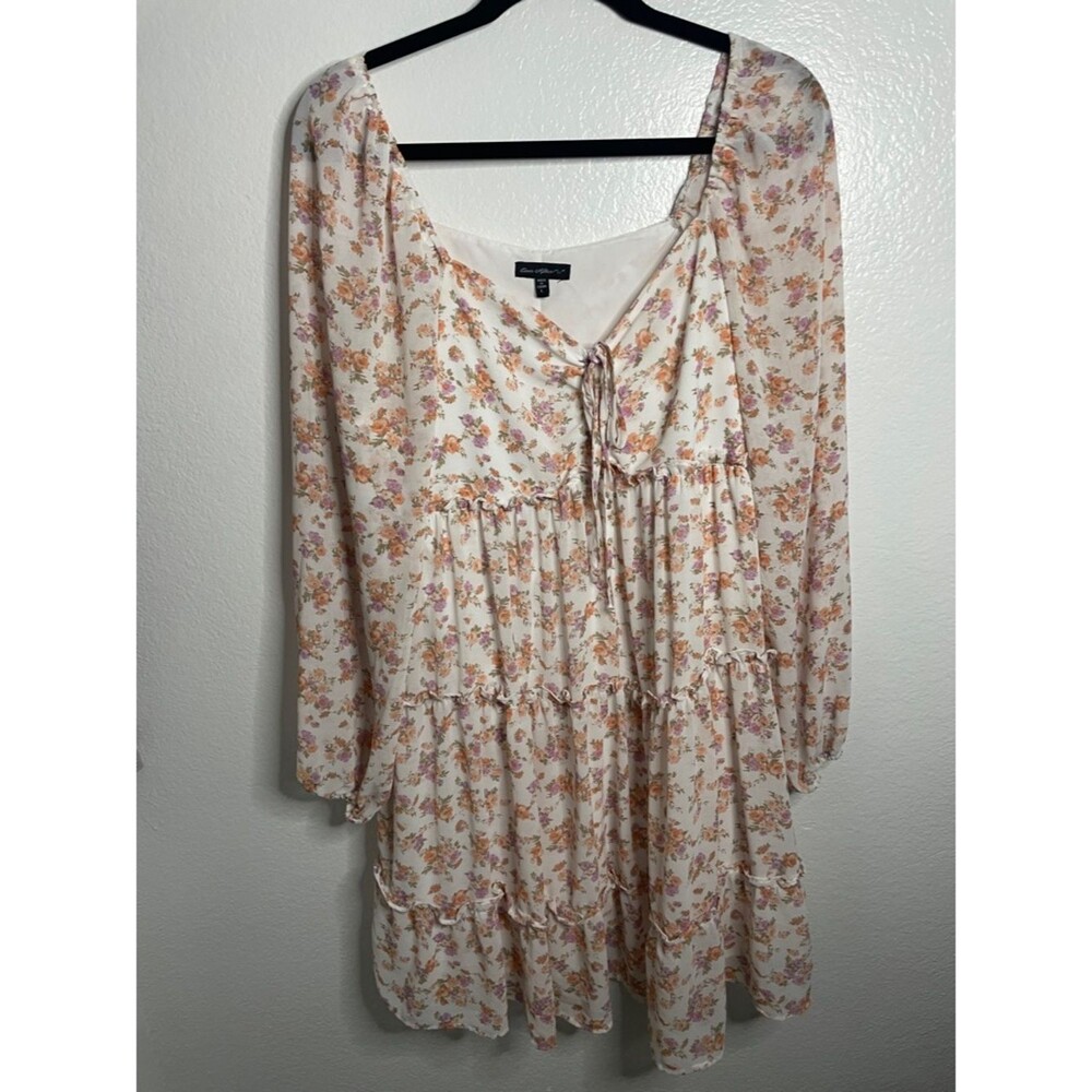 Ever Alter Cottagecore Boho Floral Tiered Ruffle Mini Dress with Bubble Sleeves